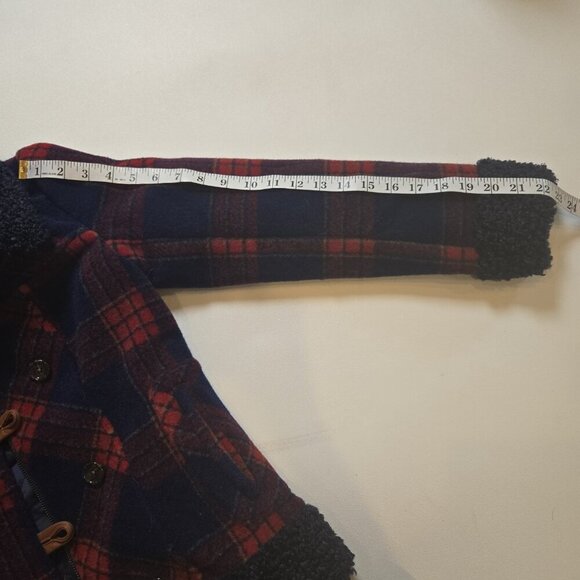 Sundance Womens Coat XS Red Blue Plaid Wool Blend Jacket Faux Fur Greta Lined XS - Picture 3 of 10